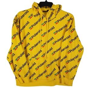 Polaroid Mens All Over Print Logo Hoodie Yellow Rainbow Graphic Sweatshirt Large